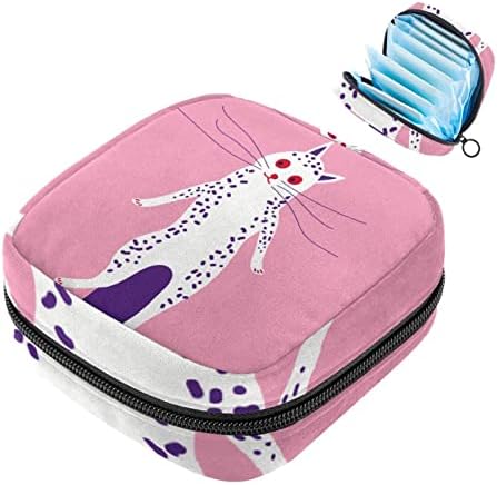 ORYUEKAN torba za čuvanje higijenskih uložaka, torbica za menstrualne čašice prijenosni higijenski ulošci za pohranu ženske menstruacijske torbe za tinejdžerke Žene dame, smiješni životinjski Crtić lijepa mačka Bijela