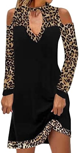 Nokmopo ženska haljina casual leopard panela u boji sa ramena dugih rukava ravna haljina maxi haljina