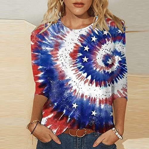 4. jula majice za žene američka zastava ljeto 3/4 rukav Crewneck majice tri četvrtine rukav prozračna udobna