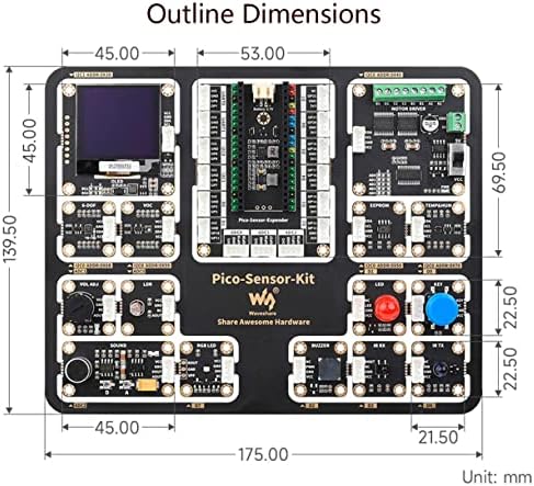 Raspberry Pi Pico W senzorski komplet sa širenjem i RP2040-plus ploča i RGB LED, upravljačkom programu motora, itd., 15 odvojivih senzora, sve u jednom dizajnu