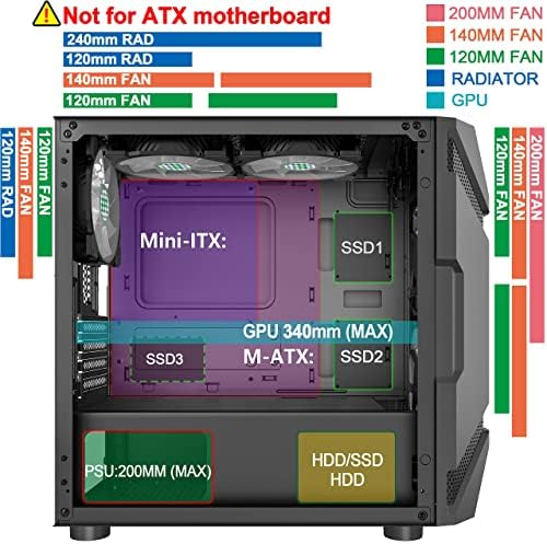 MUSETEX Mesh mATX Case 5 kom ARGB ventilatori unapred instalirani 2 × USB 3.0 portovi, otvaranje kaljenog stakla panel protok vazduha Micro-ATX / Mini-ITX Tower gaming PC Case