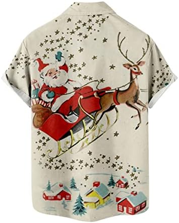 Muška Božić kratki rukav dugme dole majice Vintage Bowling Shirt Casual Santa Claus štampani Regular