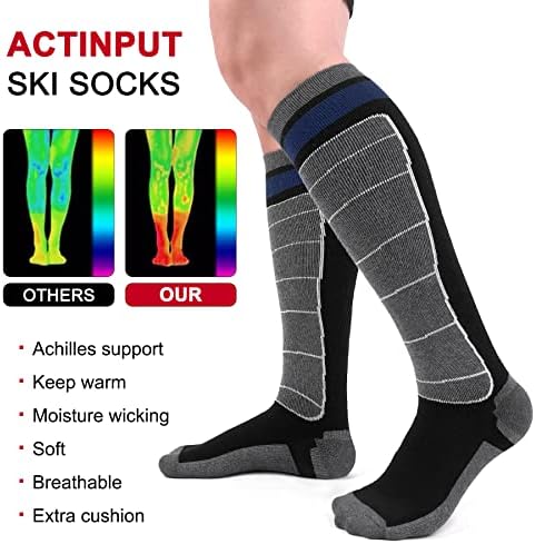Actinput 2/3 pakovanje zimskih skijaških čarapa za muškarce žene, snowboarding čarapa za skijanje, tople termo čarape do koljena za hladno vrijeme
