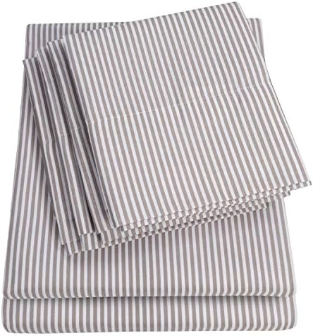 Queen listovi Stripe Grey - 6 komada 1500 Vrhovna kolekcija Fino brušena mikrofiber Duboka Pocket