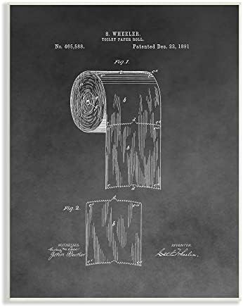 Stupell Industries Vintage Toaletni papir Patentna figura Dijagram smetnja u nevolji sivoj zidnoj ploči,