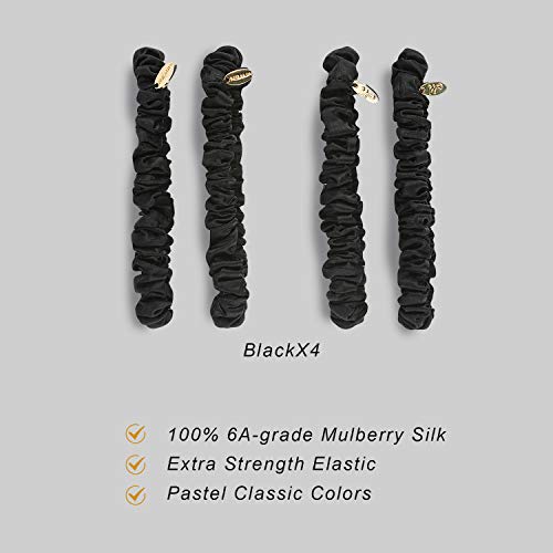Miwen Silk Scrunchies za žene, mala crna, čista Mulberry Silk hair Ties, 22 Momme, meka & sjajna,