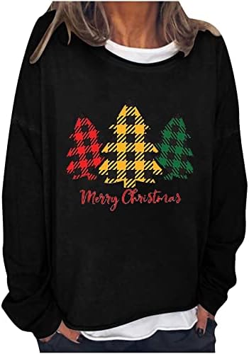 Božićne majice za žene labave fit crewneck dukserica smiješna plairana božićna stabla kratka majica dugih