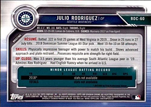 2019 Bowman Chrome Crome # BDC-60 Julio Rodriguez RC Rookie Seattle Mariners MLB bejzbol trgovačka kartica