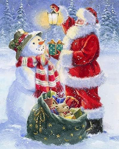 Božićni dijamantni setovi za odrasle, DIY okrugli puni bušilice akrilni vez za vez, santa claus i snjegovinski umetnički zanat za kućni zidni dekor poklon (12 × 16 inča) ...