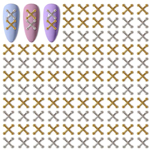 WOKOTO 100pcs zlatni i srebrni gotički krst čari za nokte za Nail Art 3D Cross Punk stil metalni ukrasi za akrilne nokte klinovi za nokte Art dekoracije dodatna oprema za nokte Cross čari za žene djevojke