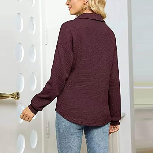 Ženski prevelizirani džemperi modni labavi pletiv dugi rukav puni boja casual top vafle casual top
