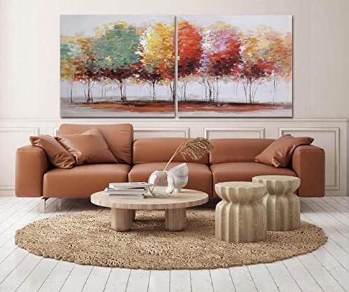 Fox Art Tree Canvas Prints zidna umjetnost za uređenje doma, velika šarena stabla grane uljane slike, šumske slike za dnevni boravak spavaća soba rastegnuta i uokvirena spremna za vješanje 2 kompleta 56 * 28 inča