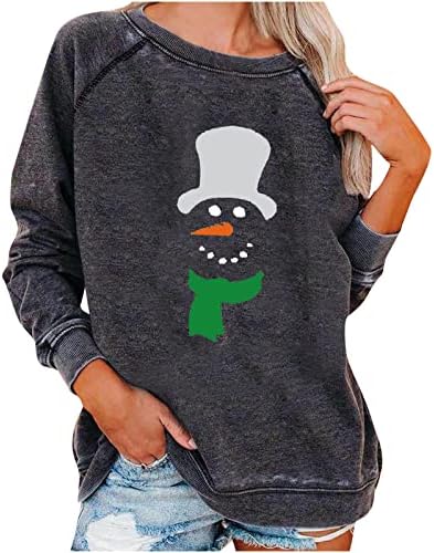Ženske božićne majice Fashion 2023 Novogodišnja posada dugih rukava s rukavicama Sylhouette snjegović slatka