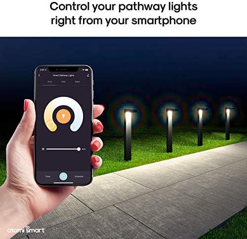 atomi smart WiFi LED Pathway Lights-početni komplet od 4 pakovanja, 800 lumena, Aluminijum presvučen prahom, Link do 40 svetala, IP65 za sve vremenske uslove, Podesiva Bela, promena boje, radi sa glasovnom pomoći