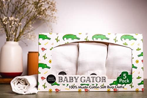 Baby Gator | Organski bambuso pamučni muslin Burp krpe | 5-pakovanje 20 x 10 inča | Mašina za pranje |