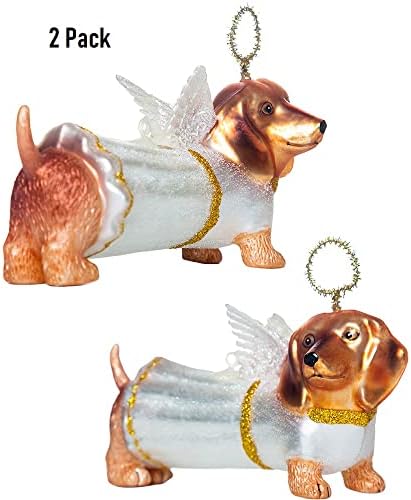2 Pack Glass jazavčar pas Božić ukrasi za jelku dekoracije, Hanging dekorativna ruka painted blow Glass Angel pas životinja Božić ukrasi