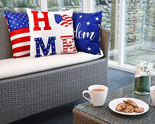 Buryeah 6 kom. 16. jula Američka zastava Patriotski jastuk pokriva 18 x 18 inčni set od 4, 12 x 20 inča set 2 bacaju jastuk, crvene bijele i plave jastuke za dekor dana za dan nezavisnosti
