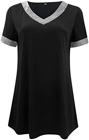 Ženski V vrat hladno rame svjetlucave šljokice gornji kratki rukav svjetlucave košulje za zabavu bluza Dressy Tops osnovne majice