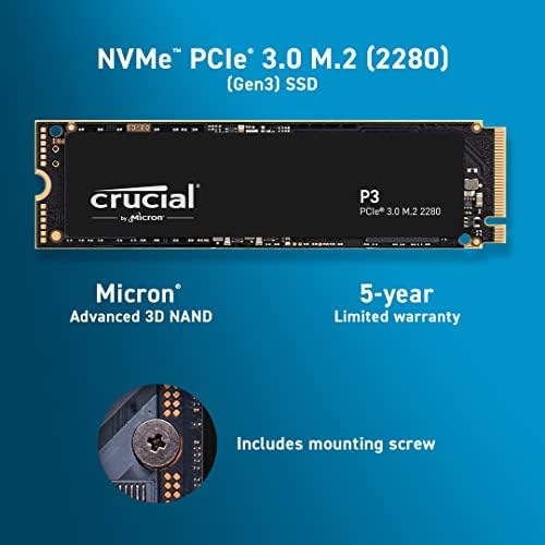 Crucial P3 1TB PCIe Gen3 3D NAND NVMe M. 2 SSD, do 3500MB / s-CT1000P3SSD8