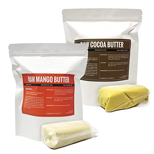 Sheanefit Raw Nerafined Mango Butter Bar 1lb & amp; Raw Cocoa Butter 1lb Bar Bundle Set