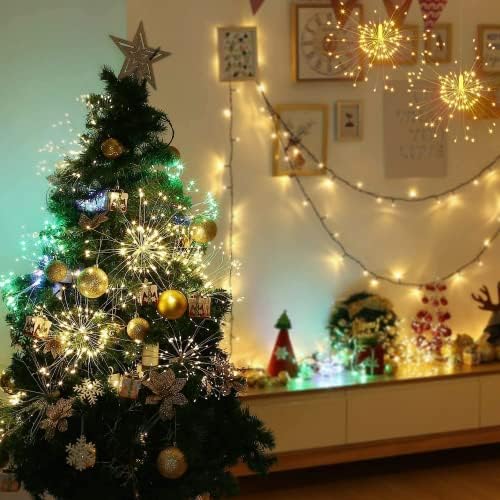 Fooing 4 pakovanje vatromet LED bakrena žica Starburst Svjetla Svjetla 8 Načini bakerirane bajke sa daljinskim, vjenčanim božićnim ukrasnim visećim svjetlima za zabavu