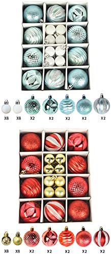 Božić Balls Ornament-60Mm / 30Mm Shatterproof nepravilna Božić lopte, Multi-boja mješoviti šljokice Snowball ukrasi dekorativne Baubles Set, punjena delikatna dekoracije, plava, 26 posjeta