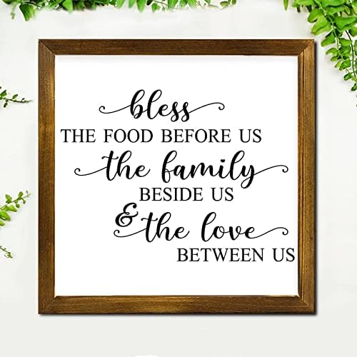 Blagoslovi hranu prije nas porodica pored nas uokvirene drvene znakove riječi pisma drveni blok plaketa
