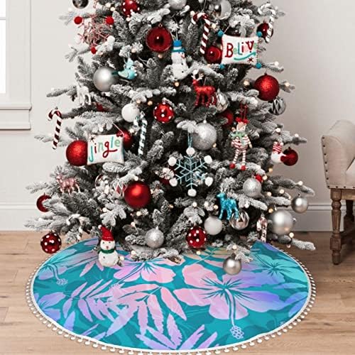 Suknja za božićnu drvvu sa pom trim tirkiz-plavo-ružičasto-cvijeće-lišće za odmor Božić ukrasi 30