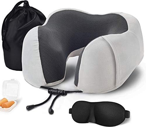 Ikzan - Putni jastuk, memorijski jastuk za pjenu s nožom, maska ​​za oči i utikači u ušima, baršunasti dodir Udobni prijenosni izrez Jastuk za glavu za avion koji putuju spavanje