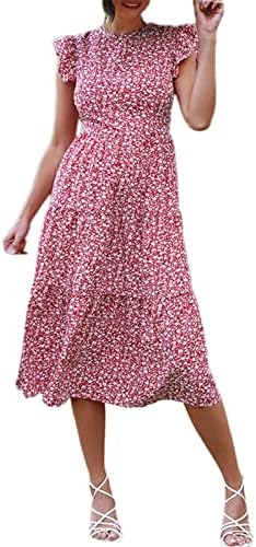 Ljetni Maxi za žene ljetna Vintage ženska MIDI haljina visokog struka cvjetno plava haljina ljuljaška do koljena