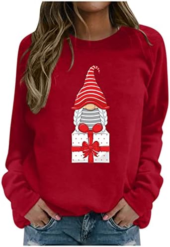 BEUU božićne majice za žene, ženske dukseve i dukseve Ležerne prilike Xmas Gnome Print Tops posada