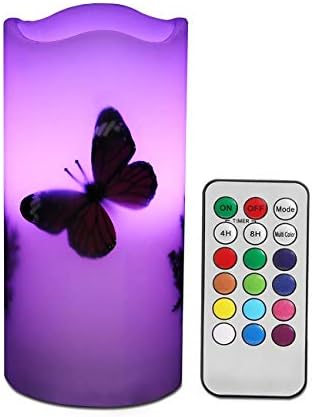 UNIVELA LED svijeće bez plamena na baterije sa daljinskim tajmerom 6 Tealight Butterfly & amp; Plants Decor Real Wax električna svjetla za svijeće 12 promjena boje za dom & amp; kuhinja za zabavu u zatvorenom / na otvorenom