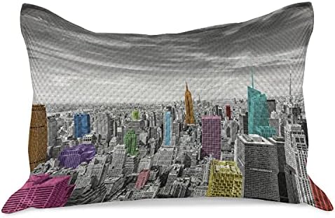 Ambesonne New York pleteni jastuk, NYC Cityscape jednobojna fotografija Šarene zgrade Urbana arhitektura, standardni kralj Veličina jastuk za spavaću sobu, 36 x 20, višebojni