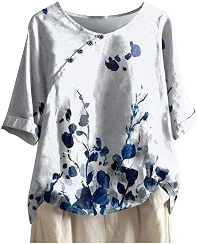 Majica bluza za žene kratka 1/2 rukava Crewneck Pamuk cvijet grafički pero labavo fit opušteno fit tee p9