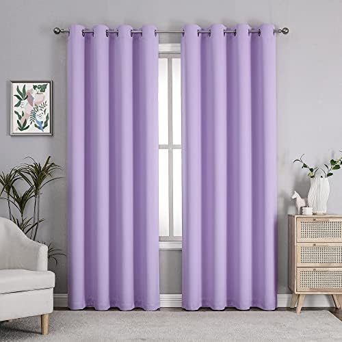 Grommet Light Purple Curtains Blackout 84 inča Dužina za djecu 2 ploče Prozor za zavjese Blokiranje tamne termalne privatnosti Zavjese od lavande za dnevni boravak Dječaci Dječji dekor 52 x 84 Long Lila