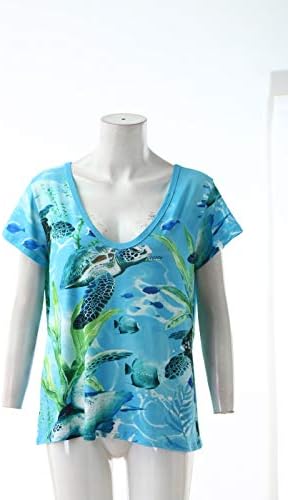 Ljetni vrhovi tiskani ženski vrat morski vrhovi kratka labava kornjača fit casual v rukave majice ženska bluza Termalni top