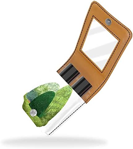 ORYUEKAN držač futrole za ruž za usne Mini torba putna kozmetička torbica, organizator sa ogledalom za vanjsku torbicu za svadbene zabave za djeveruše, zeleno šumsko drvo umjetničko moderno