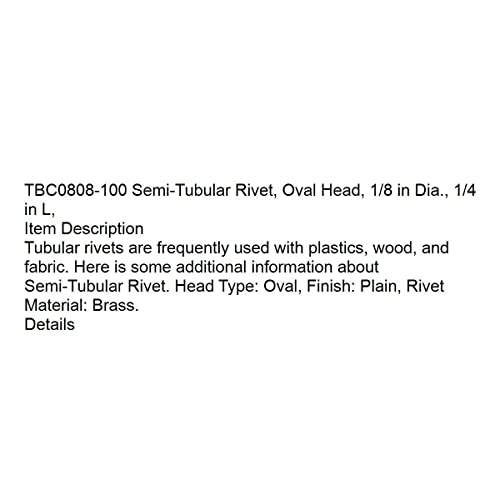 Zamjena Tbc0808-100 Polucijevna zakovica, glava, 1/8 prečnika, 1/4 inča L,