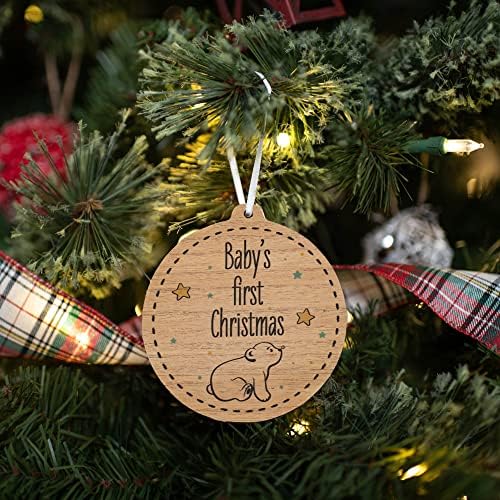Elanze dizajnira bebin prvi Božićni Medvjedić smeđi 4-inčni drveni viseći ukras