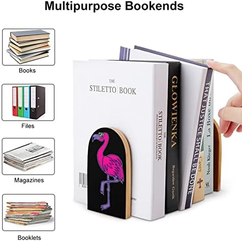 Cool Flamingo Drveni Bookends Non-Skid Book Stalci Držač Knjiga Završava Knjiga Podržava Police Za Knjige Decor
