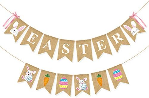 Jozon Easter Burlap Banner i zeko Uskršnji jaja Banner Uskršnji baner Garland sa zečićim zečjim znakovima
