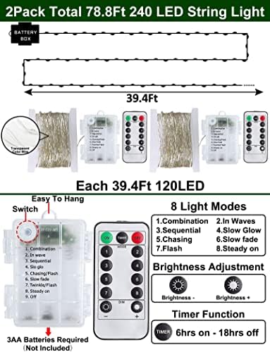 [ 8 modovi & amp; Timer] ukupno 240 LED 80 Ft 2 paket Fairy niz svjetla dekoracije Remote vodootporan baterije