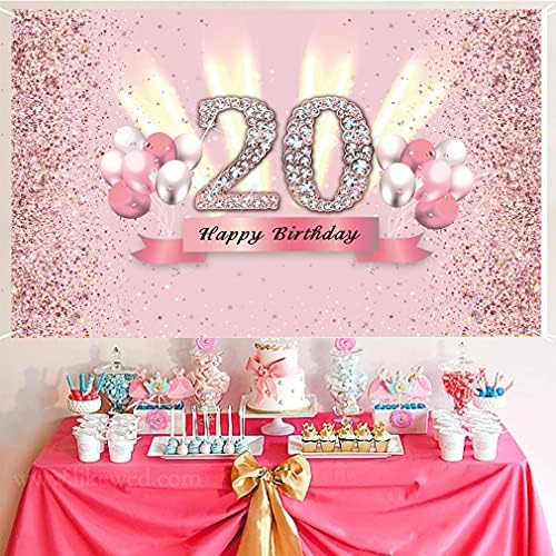Ukrasi za 20. rođendan za žene sretan 20. rođendan pozadina Banner Party Deco žena 20 godina zabava za godišnjicu tkanina znak Poster Pink fotografija pozadina 20. rođendanske potrepštine, 59x35.4