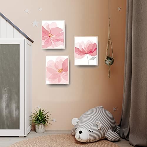 AsmaArt Svjetlo roze cvijet zid Art Prints, rumenilo Botanički cvjetno platno slike, estetski biljka Poster slike za žene djevojke spavaća soba kupatilo Home Room Decor Set 3 Neuramljen