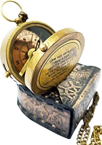 Antikni mesing izrađen kompas sa lancem i prekrasnim kožnim poklopcem za planinarenje i smjer Pronalaženje