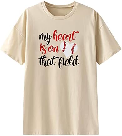 Moje srce je na toj poljskoj majici Žene prevelike vrhove Smiješno slovo Ispis Baseball Majice Labavi O-vrat Pulover Tunic Tops