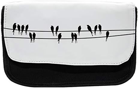 Lunadljiva ptica na žici za olovku, crne siluete, olovka od tkanine s dvostrukim zatvaračem, 8,5 x 5,5, crno-bijelo