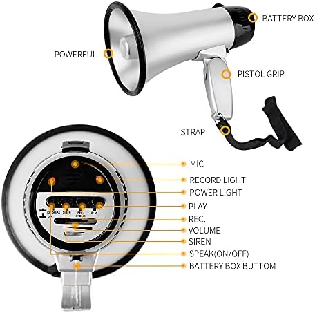 WetyG prijenosna ruka 25 vata Bullhorn Megaphone sa sirenom litijum baterijom Glasni zvučnici za snimanje turističkih vodiča zvučnika