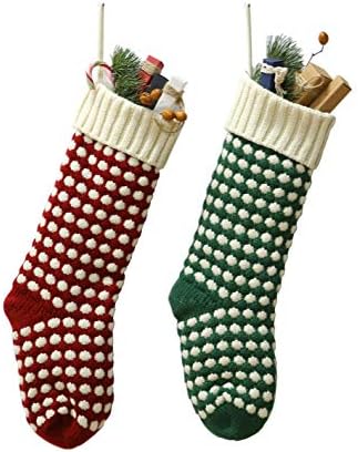 Beigeswan 18 Knit Božićne čarape, Crochet Xmas Socks Dekoracija, skup od 2, zelene i crvene boje