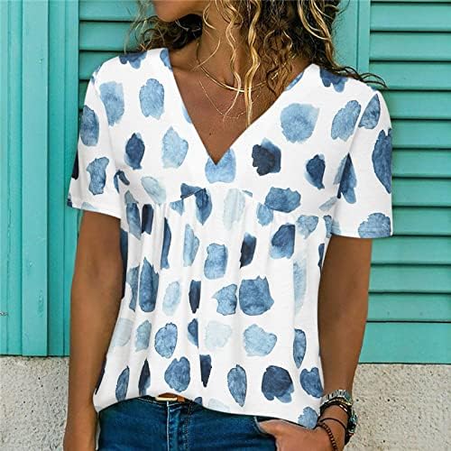 Elegantni vrhovi za sakrivanje stomaka za žene cvetni Print V vrat Ruched bluze 2023 letnje kratke rukave majice